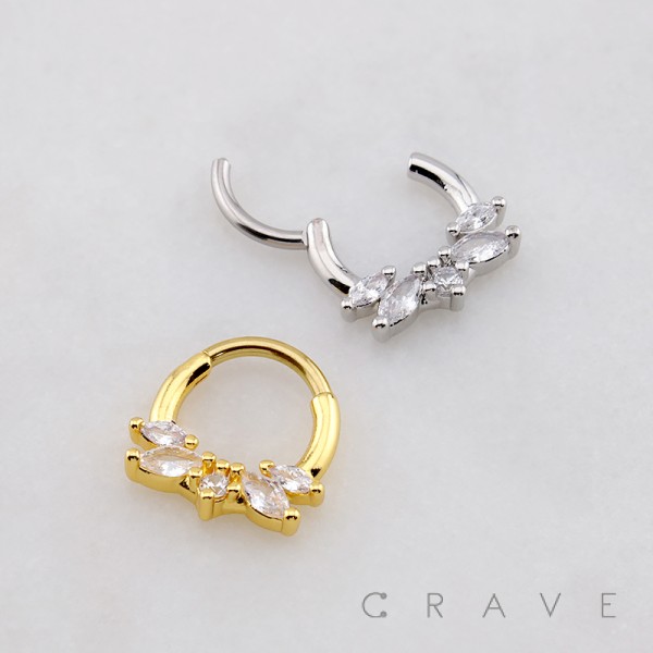 DRAGONFLY FLORAL HORSE EYE SPIKE ARRANGEMENT CZ 316L SURGICAL STEEL DAITH SEPTUM HINGED SEGMENT RING